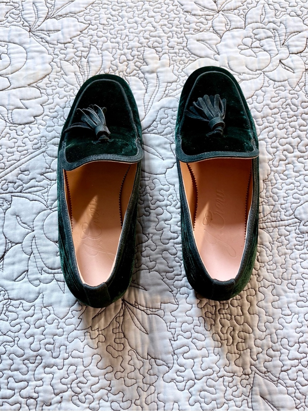 J.Crew Marie Velvet Tassel Loafers Dark Green Slip-On Flats Leather Sole Sz 9🧡 - Picture 3 of 11
